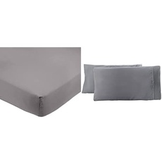 Amazon Basics Microfiber Fitted Single Sheet - Dark Grey, Double Size (135 x 190 x 30cm), Lightweight, Soft & Wrinkle-Resistant and Pillowcase, Dark Grey, 50x75x2