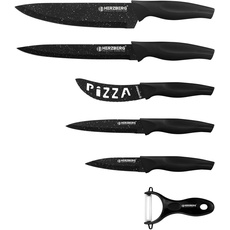 Herzberg Cuisine Professional Kitchen-Edelstahl-Schneidmesser-Ergonomisch, weicher und komfortabler Griff-Set von 5 Messern + ECONOME-Schwarz HGKL6-BMR, Ceramic