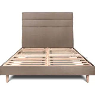 Bett mit gefüttertem Kopfteil – Samtstoff - 140 x 200 cm - Taupe