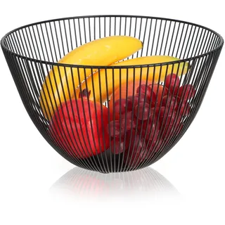 com-four® Schwarzer Obstkorb aus Metall 24,5 cm - Obstschale im offenen Gitterdesign – Dekoschale für Obst, Blumen und Kerzen (schwarz 24.5cm)
