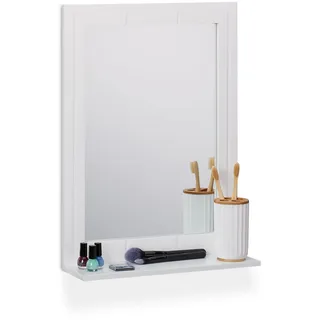 Relaxdays Badspiegel, Wandspiegel mit Ablage, Rahmen, rechteckiger Badezimmerspiegel, H x B x T: 55 x 40 x 12 cm, weiß , Holzwerkstoff, Glas , 40x55x12 , Badezimmer, Badspiegel