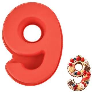 Vicloon Silikon Kuchenform Zahlen Groß, Silikon Backform Zahl 9, Antihaftend Silikons Backform, Eingedickt Number Cake Backforms, Besondere Backforms für Küche, Torte, Brot, Backen, Pudding- Rot
