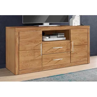 Home Affaire »Logo,130cm breit, Fronten Massivholz,5 Fächer« Holz massiv, Holzwerkstoff, Metall Griffe,2 Türen,2 Schubladen
