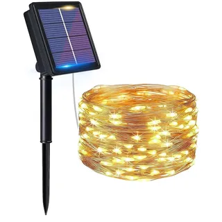Kette Hell Solar 10M 100 LED Kupfer Warmes Licht 3000K Außen Garten Weihnachten