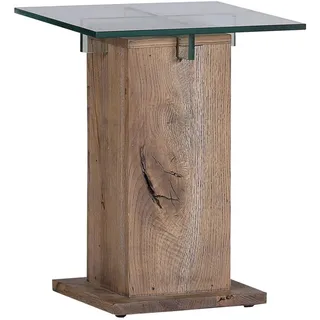Beistelltisch , Eichefarben , Holz, Glas , Eiche , massiv , quadratisch , eckig, Säule , 40x50x40 cm , einfacher Aufbau , Holzmöbel, Holztische, Wohnzimmertische Holz, Beistelltische Holz