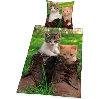 Bettwäsche Katzen im Schuh 2tlg. Katzenbaby 135x200 cm (80x80 cm)