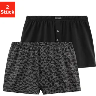 Weiter Boxer BRUNO BANANI, Herren, Gr. XL, 2 Stk., schwarz (bedruckt, schwarz), Jersey, Obermaterial: 92% Baumwolle, 8% Elasthan (LYCRA), bedruckt, unifarben, bequem, Unterhosen Weiter Boxer, in weiter Passform, Topseller