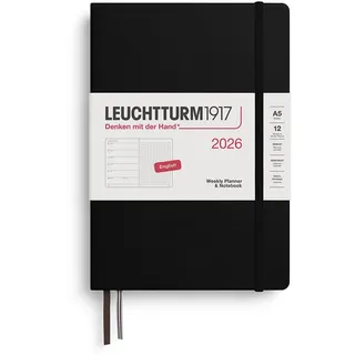 LEUCHTTURM1917 372700 Wochenkalender & Notizbuch Dotted Medium (A5) 2026, Schwarz, Englisch