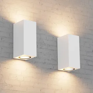 Aipsun 2 Stück Wandleuchten GU10 Außen/Innen, Wasserdicht IP65 Modern Wandlampe Außen,Aluminium Aussenleuchte Außenlampe Wand, Wandlampe für Eingang Terrasse, ohne Leuchtmittel(Weiß