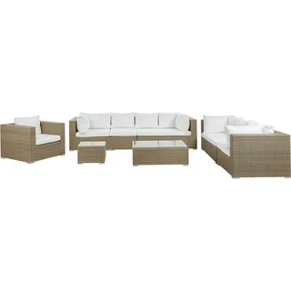 Beliani Lounge Set Rattan Hellbraun 8-Sitzer mit Auflagen in Cremeweiß Klassisch - Braun/Weiß