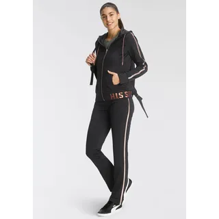 Trainingsanzug H.I.S, Damen, Gr. 40, rosa (schwarz, rose, gold), Obermaterial: 94% Polyester, 6% Elasthan, Basic schmal, Sportanzüge Trainingsanzug, Softes, schnell trocknendes Stretchmaterial für hohen Komfort