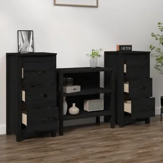 vidaXL Sideboards 2 Stk. Schwarz 40x35x80 cm Massivholz Kiefer - Schwarz