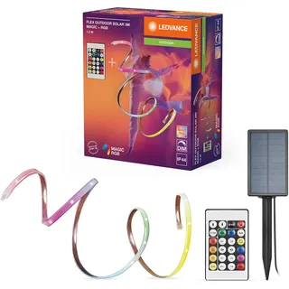 LEDVANCE FLEX Outdoor-Solar dekorative bunte LED-Streifen für den Außenbereich mit Solarpanel mit Magic RGB; RC; IP44; dimmbar; weiß; Silikon; 3 m; Leuchtmittel nicht austauschbar