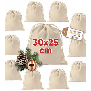 Naturstube® Adventskalender Säckchen [extra gross] 30x25cm Adventskalender Zum Befüllen Kinder, [ÖKO-TEX Zertifiziert] Baumwoll Stoffbeutel, Adventskalender Selber Befüllen