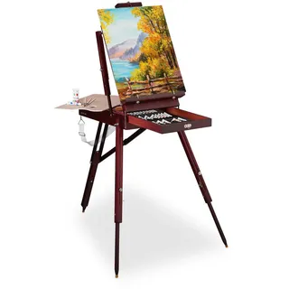 Relaxdays Koffersstaffelei Braun 35-tlg.-Set Holz , Holz, Kunststoff, Metall , Freizeit & Co, Heimwerken