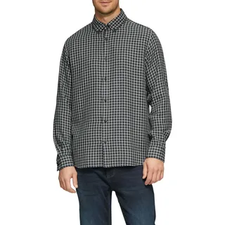 Karohemd S.OLIVER, Herren, Gr. M, N-Gr, schwarz-weiß (schwarz, weiß), Web, Obermaterial: 100% Baumwolle, kariert, regular fit Po-bedeckend, ohne Ausschnitt, Manschette, Hemden Karohemd, mit Karo Muster