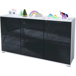 Vladon Sideboard Rova Schwarz Hochglanz , Holzwerkstoff , 138.5x75.5x35 cm , Kleinmöbel, Kommoden, Sideboards