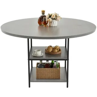 Vevor runder Esstisch Küchentisch Holztisch (120 cm / 136,1 kg belastbar) für 2–4 Personen, moderne Freizeittische mit Ablage und Metallbeinen, für Küche zu Hause Wohnzimmer, Grau (nur Tisch)