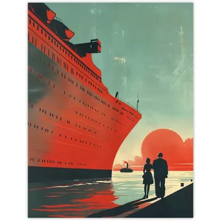 Artery8 Cruise Ship Sunset Harbour Red Blue Travel Advert Living Room Large Wall Art Poster Print Thick Paper 18X24 Inch