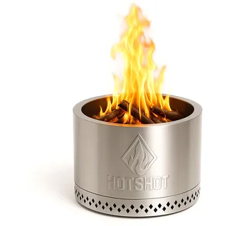 Eine raucharme Feuertonne  38 cm in Silber mit doppelter Wand aus Edelstahl 304, inkl. einer tragbaren wetterfesten Tasche