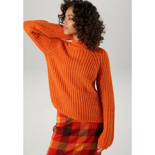 Strickpullover ANISTON CASUAL, Damen, Gr. 44, orange, Grobstrick, Obermaterial: 100% Polyacryl, unifarben, figurumspielend kurz, Raglanärmel Rippstrickbündchen, Pullover Strickpullover, mit Rollkante am Stehkragen