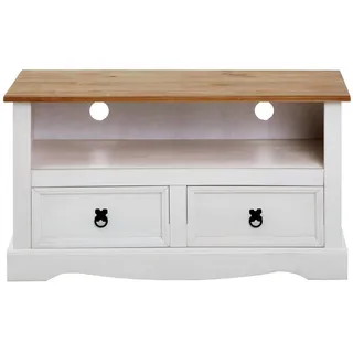 CARO-Möbel Lowboard Campo , Weiß, Braun , Holz , Kiefer , Vintage , 99x54x44 cm , Wohnzimmer, TV Möbel, Lowboards, Lowboards stehend