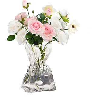 Verdickte klare Glasvase 20 cm, moderne Kristall-Blumenvase für Tulpen, Rosen, Blumenstrauß für Wohnzimmer, Esstisch, Couchtisch und Büro, Schreibtisch, Dekoration, Geschenke für Frauen