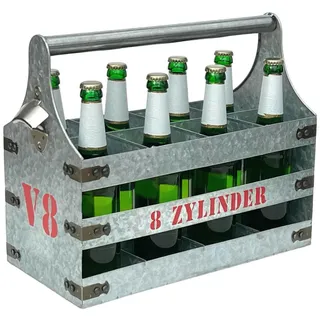DanDiBo Bierträger Metall mit Öffner 8 Zylinder 96404 , Silberfarben , 42x33x20 cm , Küchenzubehör, Küchenhelfer, Küchenutensilien