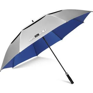 NINEMAX Regenschirm mit UV Schutz XXL, UV Großer Golfschirm Sturmfest, Große Golf Sonnenschirm für Herren Damen 2 Personen (Silber/Blau)
