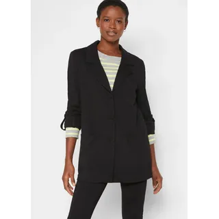Sweatblazer BONPRIX, Damen, Gr. 44/46 (L), schwarz, Obermaterial: 70% Viskose, 25% Polyester, 5% Elasthan, oversize, Blazer Sweatblazer, mit langem Arm, mit Reverskragen, Oversize Passform, aus Viskose, Topseller