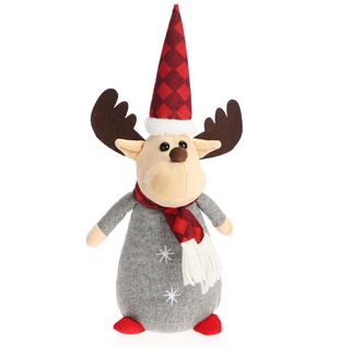 com-four® Weihnachtsdeko Rentier Figur 35 cm - Schwedische Dekoration Rentier, winterliche Deko für Weihnachten, Wohnzimmer & Fensterbank - Perfekt als Tischdeko (Rentier - grau dunkelrot)