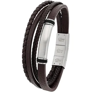 s.Oliver Armband Herren Leder Edelstahl Braun 20-21,5 cm