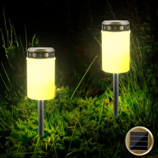 Vaileal 2 Stück Grablicht: Grablicht Solar, Solar LED Grableuchte, Wasserdichtes Outdoor Friedhofskerze Solarbetrieben mit Lichtsensor, Grableuchte, Grabkerze mit Erdspieß, Kerzen Outdoor, 7 x12 cm