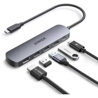Anker USB C Hub (5-in-1), 4K@30Hz HDMI mit 90W Max. Power Delivery, USB-A Daten-Ports, kompakt und stylisch für MacBook, Dell XPS und mehr (Ladegerät Nicht enthalten)