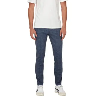 Only & Sons Herren Chino Hose ONSMARK SLIM CHECK 9887 Slim Fit - Stretch, Größe:34W / 34L, Farbe:Dress Blues 22019887 Normaler Bund Reißverschluss W 34 L 34