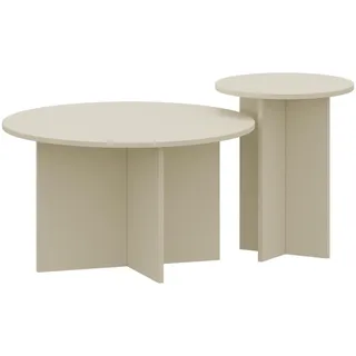 [en.casa] Beistelltisch 2er Set ‘Verummetka’ rund Sandfarben - Creme