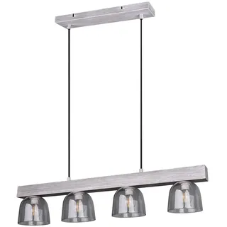 Reality Leuchten Pendelleuchte Karina R30064054, Holz grau, Glas rauchfarbig, exkl. 4x E14