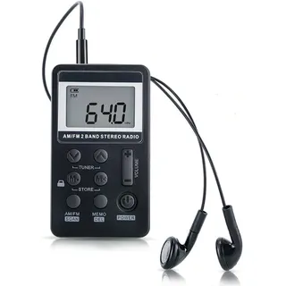 AM/FM-Radio, Mini-Taschenradioempfänger mit Kopfhörer, wiederaufladbarer Akku für Spaziergänge/Joggen/Fitnessstudio/Camping (Schwarz) - Schwarz