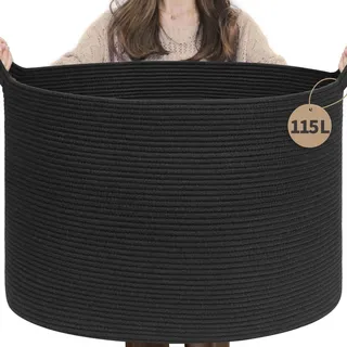 TIMEYARD 115L Extra großer schwarzer Deckenkorb, Hundespielzeugkorb Schuhkorb Spielzeugkiste Organizer für Kinder Dekorativer Wäschekorb für Zuhause & Wohnzimmer, 60x40 cm, schwarz