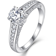 YL Verlobungsring 925 Sterling Silber Schliff 5A Weißer Zirkonia CZ Hochzeitsversprechen Ring für Damen Braut(Größe 58)