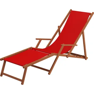 Liegestuhl Gartenliege rot Fußablage u Kissen Deckchair klappbar Sonnenliege Holz 10-308 F KH - Rot