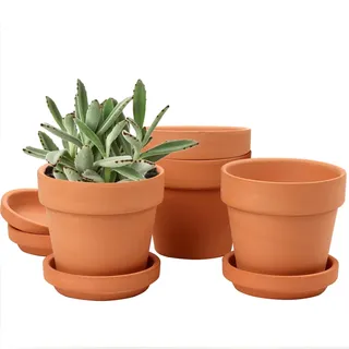 Oairse 4 Stück Mini-Terrakotta-Töpfe 13 x 13 cm mit Untersetzer und Ablaufloch, Blumentopf mit Tablett, Terrakotta-Topf für Zimmerpflanzen im Freien, Hochzeitsgeschenk