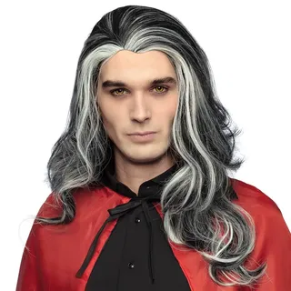 Boland 86083 - Vampir Perücke Angry Louis für Erwachsene, lange Kunsthaare in Weiß und Schwarz, Halloween, Wig
