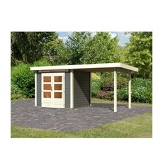 Karibu Gartenhaus Set Kumla 2 Terragrau mit Anbaudach 235 cm Breit 4,5 m2