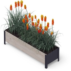 Bild Holz Hochbeet für Garten, Terrasse und Balkon - Blumenkasten mit Innenvlies und wasserdichter Kunststoffeinlage - Pflanzkasten für Innen- und Außenbereich, 118x36x32, Grau