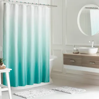 Creative Home Ideas 16 Stück | inkl. Dusche, Futter, 2 Chenille-Badematten und 12 Premium-Perlenhaken | maschinenwaschbar | Vorhangmaße: 177,8 x 182,9 cm, weiß/türkis, 178,8 x 183,9 cm