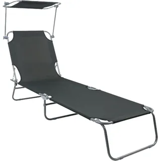 3-Bein Gartenliege Campingliege Schwarz 186x55x24cm Sonnenschutzdach - Schwarz