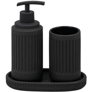 eluno Bad-Accessoires-Set Cascina, Soft-Touch, schwarz , Schwarz , Keramik , 7x18x7 cm , Badaccessoires