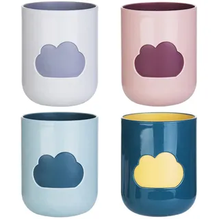 Zahnputzbecher, 4 Stücke | Kunststoff Mundspülbecher Lebensmittelqualität Bruchsicher Wiederverwendbar Wolkenmuster Zahnputzbecher für Badezimmer Küche