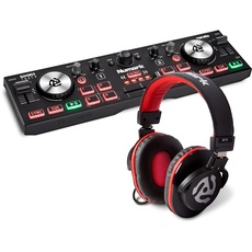 Numark DJ Mini Paket - DJ2GO2 Touch Mini DJ Controller mit 2-Deck USB DJ Pult, Audio Interface, kapazitativen Jogwheels und HF175 Kopfhörer im geschlossenem Design, 40mm Treiber